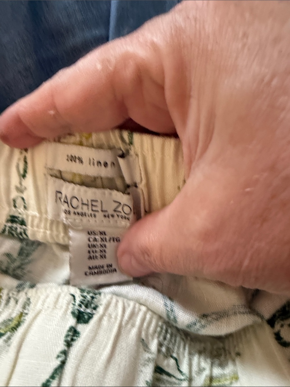 Rachel Zoe Cream Printed Linen Pants with Green and Yellow Floral Motif. Sz XL - Picture 5 of 6